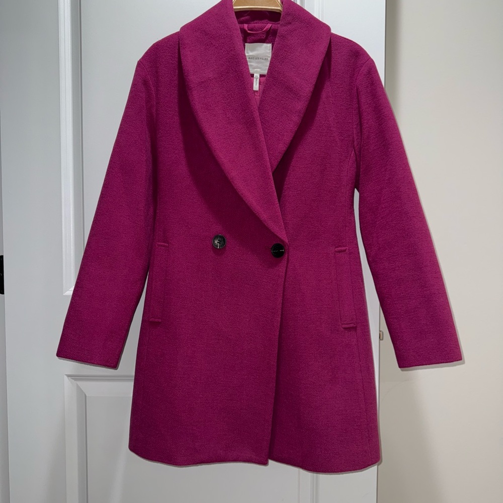Avec Les Filles Fuchsia Double-Breasted Pea Coat